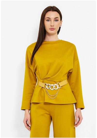 MODATALİKA Kadın Beli Kemerli Bluz Pantolon İkili Takım MODATALİKA Kadın Beli Kemerli Bluz Pantolon İkili Takım