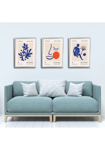 Henri Matisse 3'lü Alüminyum Çerçeveli Poster Seti - Önden Açılır A3 Açılır Kapanır Çerçeve Seti Papiers Découpés, Gümüş
