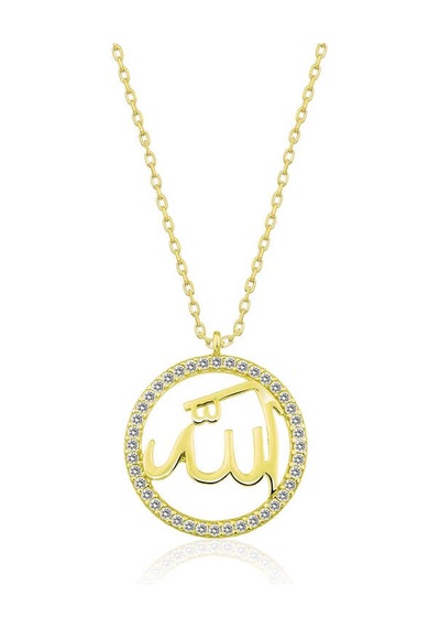 Gümüş Gold Arapça Allah Yazılı Bayan Kolye Gold