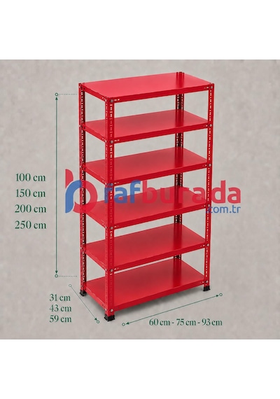 6 Katlı Renkli Dekoratif Çelik Raf - Çiçeklik Rafı, Ofis Rafı 0,70 Mm Mavi-59x93 Cm-100 Cm