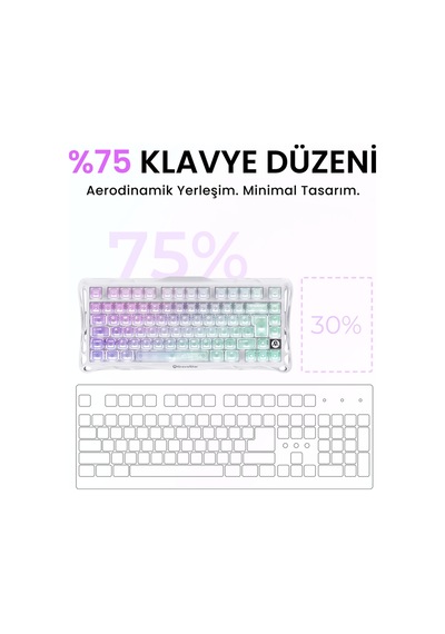 Gravastar Mercury K1 Lite Mekanik Gaming Klavye Ve M2 Kablosuz Optik Mouse Seti, Crystal Aurora