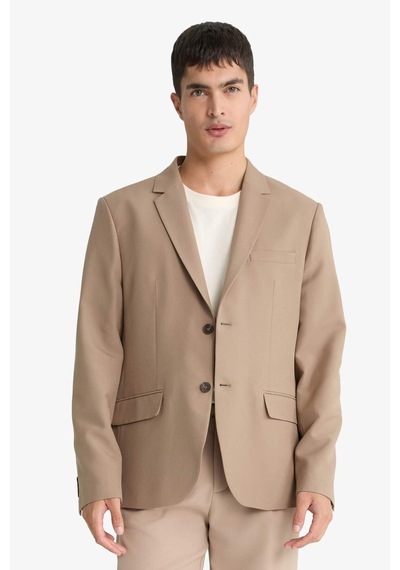 Defacto Slim Fit Dar Kesim Twill Düğmeli Blazer Ceket F7232ax25aubg404 Bej