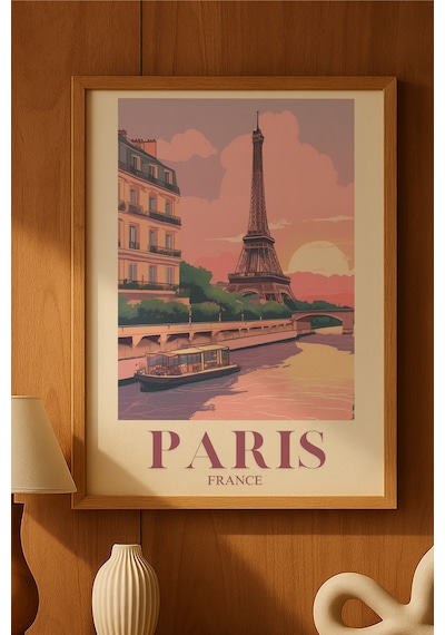 Paris Doğal Ahşap Çerçeveli Poster, Dekoratif Seyahat Duvar Tablosu
