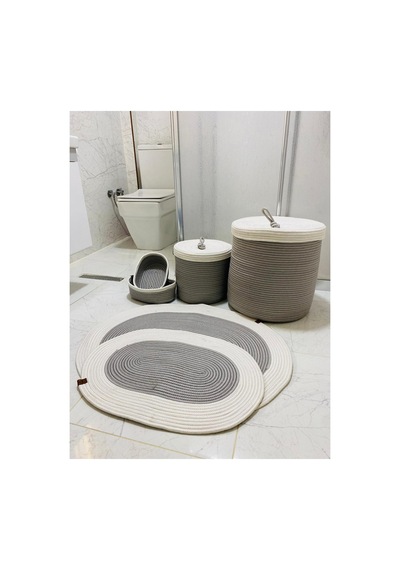 Jüt,hasır,6 Li,banyo Paspas Takımı,bohem Tarzı Banyo Takımı,iskandinav Paspas/sepet Krem Gri Krem Gri