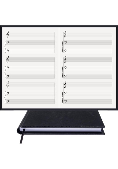 Müzik Nota Defteri - Kadro-piyano, Org% 100 El Yapımı, El Dikişi, İplik Dikiş Termo Deri A/5 - Siyah