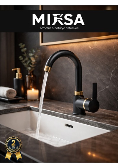Lüx Siyah-gold Armut Baston Borulu Banyo Lavabo Bataryası, Musluğu, Çeşmesi Çift Su Girişli