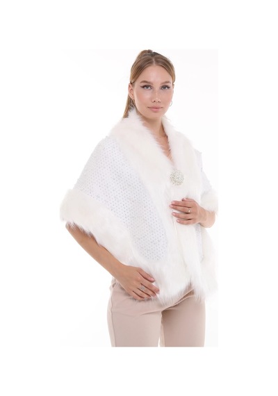 Furrier Geniş Kesim Taşlı Bolero Beyaz