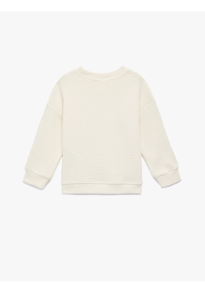 Koton Pamuklu Uzun Kollu Bisiklet Yaka Oversize Sweatshirt Ekru 6smb10014tk Ekru