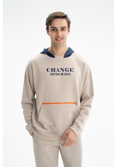 AR-MA Arma Erkek Oversize Şardonsuz 3 İplik Kanguru Cepli Kapşonlu Sweatshirt 001