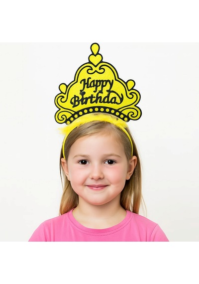 Sarı Happy Birthday Prenses Tacı Doğum Günü Taç Aksesuarı N712