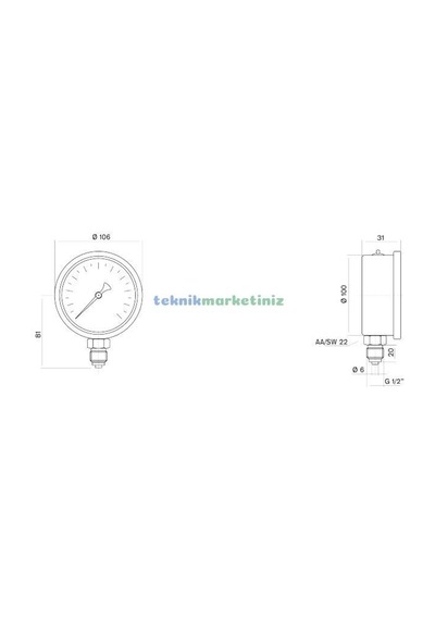 100MM -1/+5 Bar ALT Çıkış 1/2" Gliserinli ManovakuMMetre Pakkens