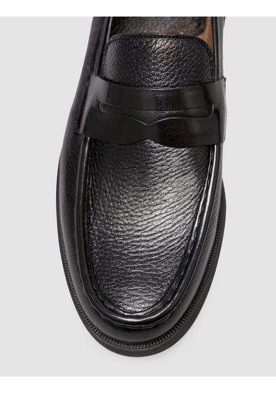 Cabani Premium Hakiki Deri Siyah Erkek Loafer Ayakkabı Beyaz - Yeşil