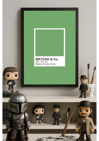 Pantone Matcha Yeşili Siyah Ahşap Çerçeveli Poster, Dekoratif Duvar Tablosu