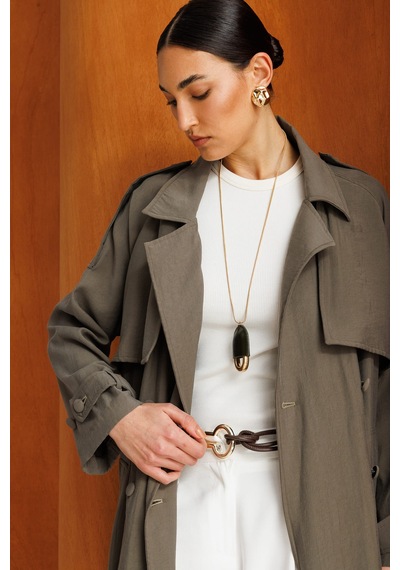 Hakı Mizalle Oversize Haki Tencel Trençkot