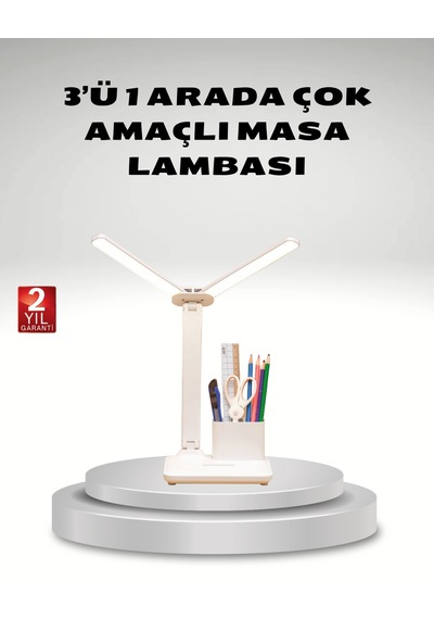 Kısılabilir Led Masa Lambası Kalemlik Ve Telefon Standlı, Göz Yormayan Işık Düz Renkli