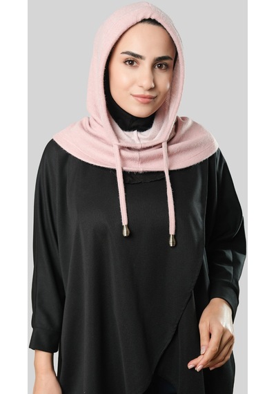 Hürrem Bone Pudra Bağcıklı Peluş Salaş Balaklava Boyunluklu Bere Jakar Düz 2328 06 Pudra