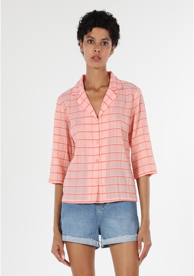 Colin's Colins Regular Fit Shirt Neck Kareli Kadın Turuncu Uzun Kol Gömlek Cl1058824 Q1.v2 Ora Turuncu