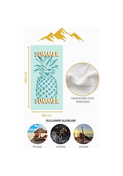 Dijital Baskı Plaj Deniz Havlusu Ananas Desenli Peştamal Hvl0093 Renkli