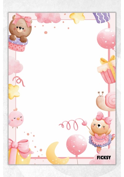 A5 Ayıcık Bloknot Çizgisiz Defter - 50 Yaprak - Memopad - Notepad - Not Defteri - Not Kağıdı Pembe Pembe