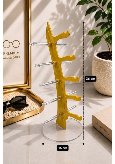 5'li Yelken Model Gold Gözlük Standı Akrilik 5 Bölmeli Organizer