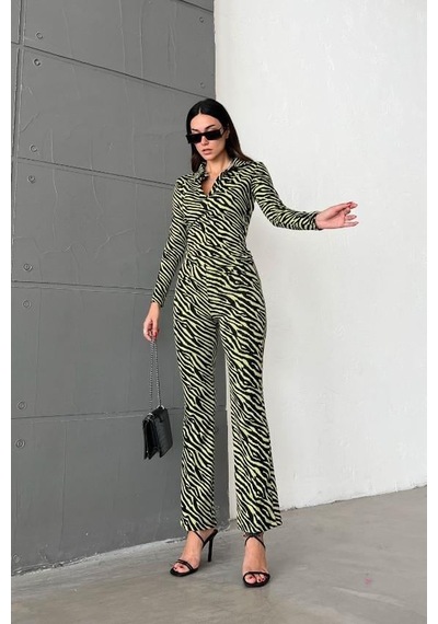 WeShaya Kadın Multı Polo Yaka Polyester Desenli Dokuma Takım Çok Renkli