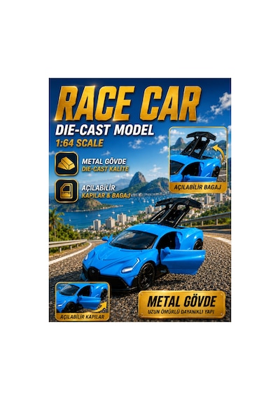 4'lü Die Cast Metal Spor Araba Seti Set 2 1:64 Ölçek - Açılır Kapı & Bagaj - Kutulu Koleksiyon Karışık Renk Ve Model