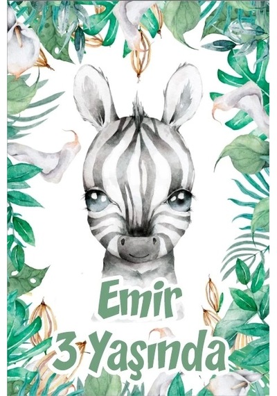 Zebra Temalı Doğum Günü Afişi -2 35x50 Cm