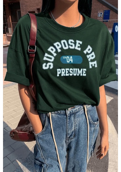 Uyguntarz Unisex Suppose Pre Baskılı Oversize Tshirt Yeşil