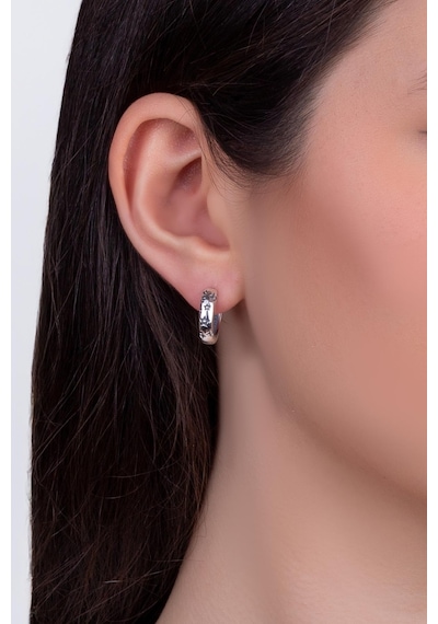 Yıldız Detaylı Cilalı Gümüş Unisex Gümüş Halka Küpe Gümüş
