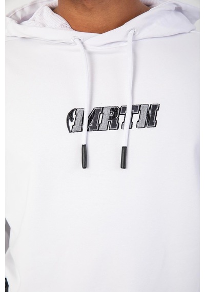 Maraton Sportswear Oversize Erkek Kapşonlu Düşük Kol Basic Beyaz Sweatshirt 22465-beyaz