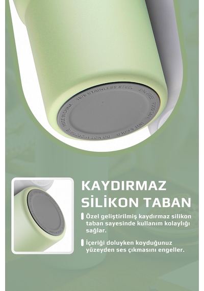 Fika Lumi Patentli Döner Kulplu Sızdırmaz Çift Ağızlıklı Çelik Termos 950 Ml Mint Yeşili