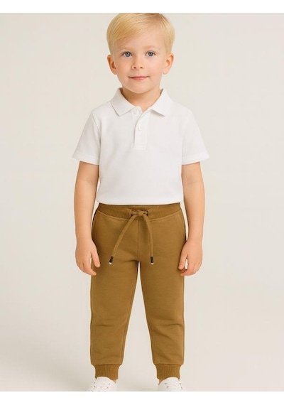 Zekids Çocuk Beli Paçası Lastikli Yumuşak Dokulu Okul Eşofman Altı-16088 Camel