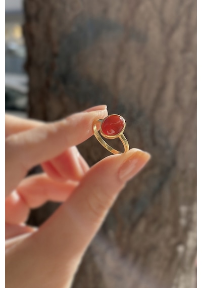 Gümüş 10x8 Mm Akik Doğal Taşlı Altın Kaplama Yüzük Diğer