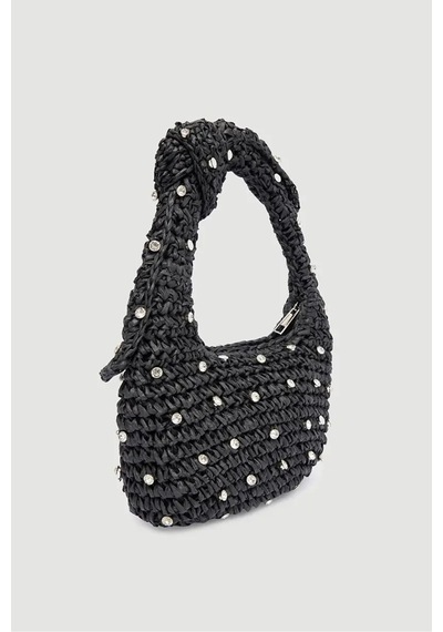 Yıldız Kristal Taşlı Siyah Örme Düğümlü Yarım Ay Silüetli Rustik Makrome Portföy Clutch Fermuarlı Astırlı Örgü Hasır Yazlık Tatil El Çantası Yıldız Kristal Taşlı Siyah Örme Düğümlü Yarım Ay Silüetli Rustik Makrome Portföy Clutch Fermuarlı Astırlı Örgü Hasır Yazlık Tatil El Çantası