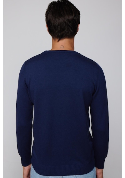 Tudors Slim Fit Bisiklet Yaka Desenli Lacivert Erkek Triko Kazak-28561-lacivert Lacivert