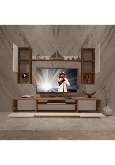 Decoraktiv Trio 5das Mdf Tv Ünitesi Tv Sehpası - Ceviz Beyaz Ahşap - Beyaz