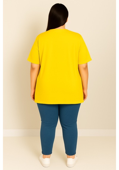 Koza Butik Kadın Büyük Beden Kısa Kollu Basic Oversize T-shirt 1976-25 Siyah