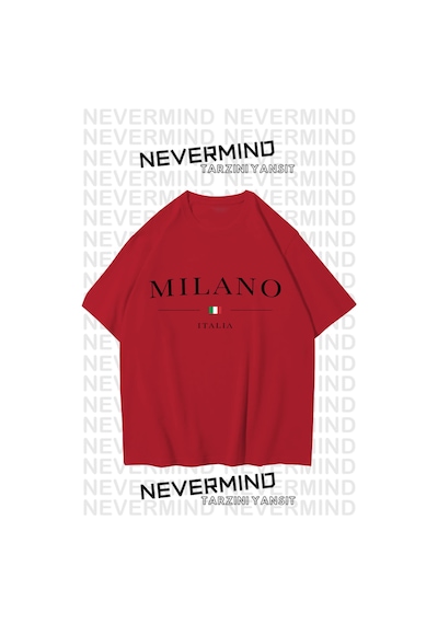 Unisex Baskılı Oversize %100 Pamuk T-shirt Kırmızı