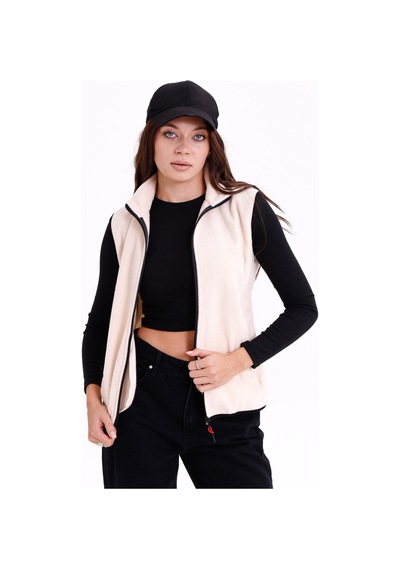 Monox Kadın Slim Fit Tam Fermuarlı Polar Yelek Bej