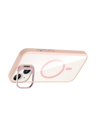 Apple Uyumlu iPhone 14 Kılıf Standlı + Kamera Lens Koruma Setli M-safe Şarj Özellikli Mkst Etro Kapak Pembe Pembe