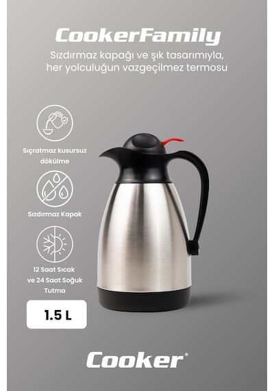 Ckr2031 İnox Çift Katlı 1,5 Litre Çelik Termos Beyaz