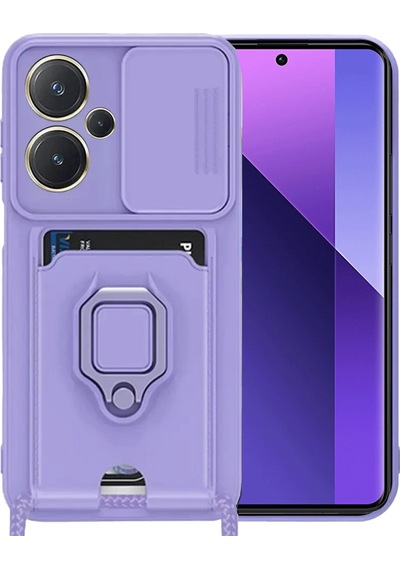 Newface Xiaomi Redmi Note 13 Pro Plus Kılıf Zuma Kartvizitli Yüzüklü Silikon - Lila lila