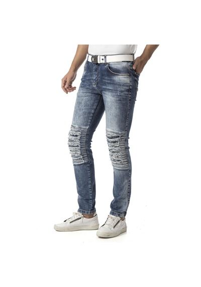 Erkek Slim Fit Mavi Yırtık Detaylı Jean Pantolon Cd898