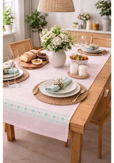 Etnik Desen Pul Payetli Şerit Tasarım Runner Renkli