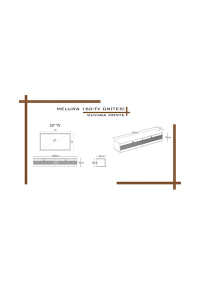 Melura Tv Ünitesi - Tv Sehpası 160 Cm Duvara Monte %100 Mdf Gri