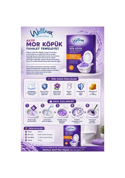 Wellnax Aktif Mor Köpük Tuvalet Temizleyici 2x100 G