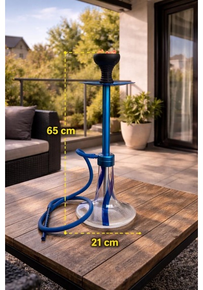 Nargile Takımı 65 Cm Büyük Boy Lüx Cam Nargile Seti Modern Mavi Tasarım Balkon & Teras Kullanımına Uygun