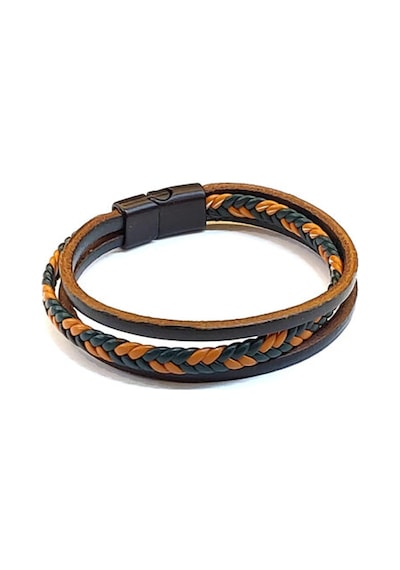 Canyon Braid Core Taba & Turuncu Örgü Detaylı Siyah Deri Erkek Bileklik-1419 Antrasit