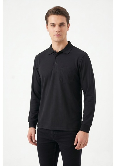 Dynamo Erkek Büyük Beden Mevsimlik Polo Yaka Cepli Sweatshirt Bgl-st05367 Siyah