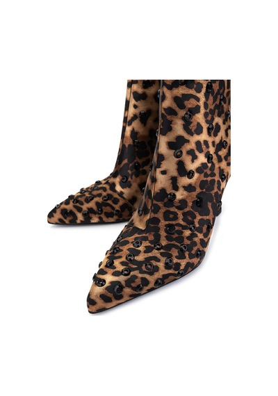 Tamer Tanca Kadın Saten Leopar Topuklu Bot 735 8794 Bn Bot Sk25-26 Leopar Leopar
